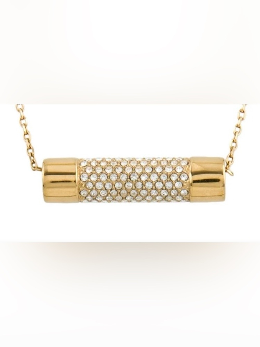 Michael Kors Gold Tone Crystal Pavé City Barrel Pendant Necklace - Picture 6 of 6